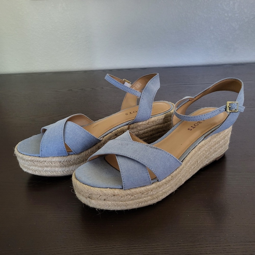 Talbots Sandals "Natalie" Canvas Platform Wedge Sandals Chambray Size 8.5